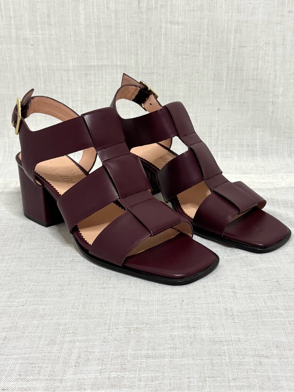 J. Crew Burgundy Block Heel Leather Sandals - Picture 2 of 11